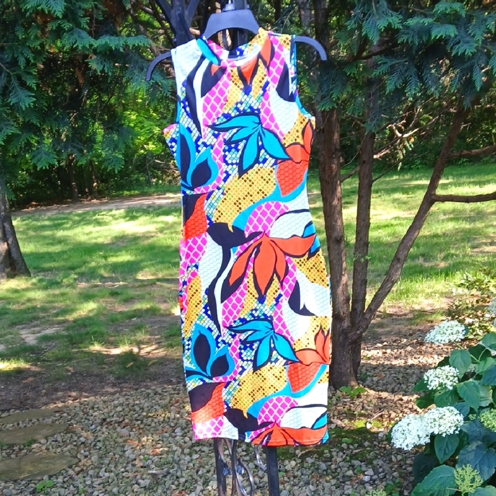 Sleeveless Pencil Floral Pattern Dress, Size Small, Vacation, Beach